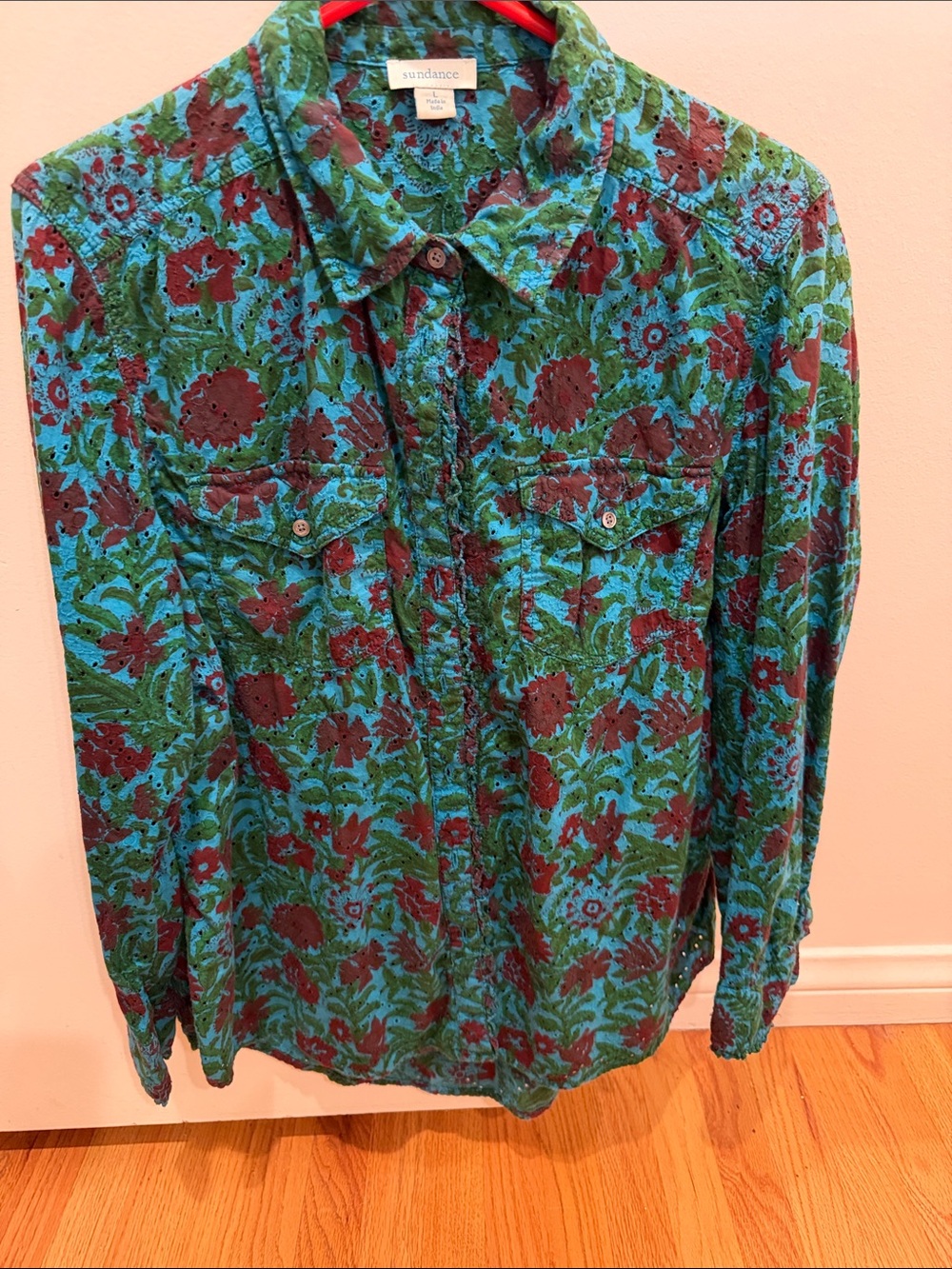 Sundance Teal and Brown Floral Button-Down Shirt